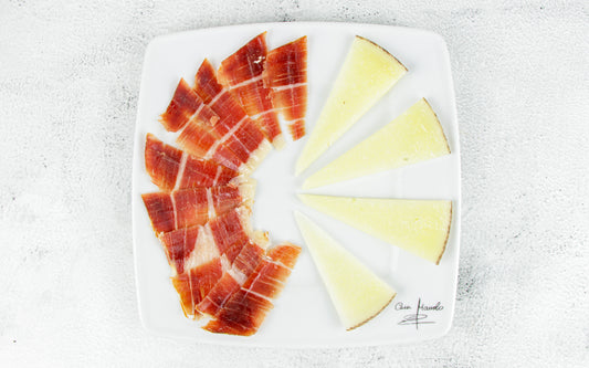 JAMÓN PATA NEGRA PREMIUM 100% IBÉRICO (30g) y QUESO CURADO en ROMERO (30g)  ★